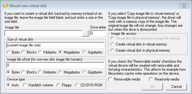 Mounting a new ramdisk with Imdisk